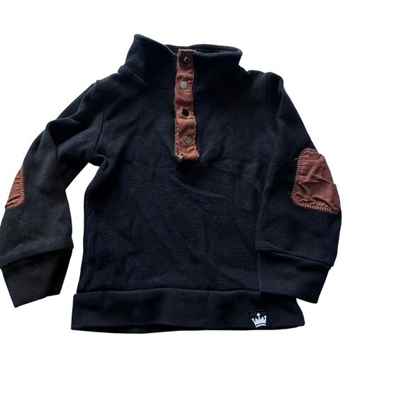 Littlest Prince Henley Boys' Black Waffle Long Sleeve Top - 18M - Picture 1 of 5